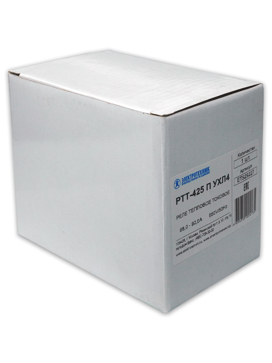 РТТ-425 П УХЛ4, 80А, 68,0 - 92,0А, 660В/50Гц, 1з+1р, ручной возврат, IP00, реле электротепловое токовое  (ЭТ)