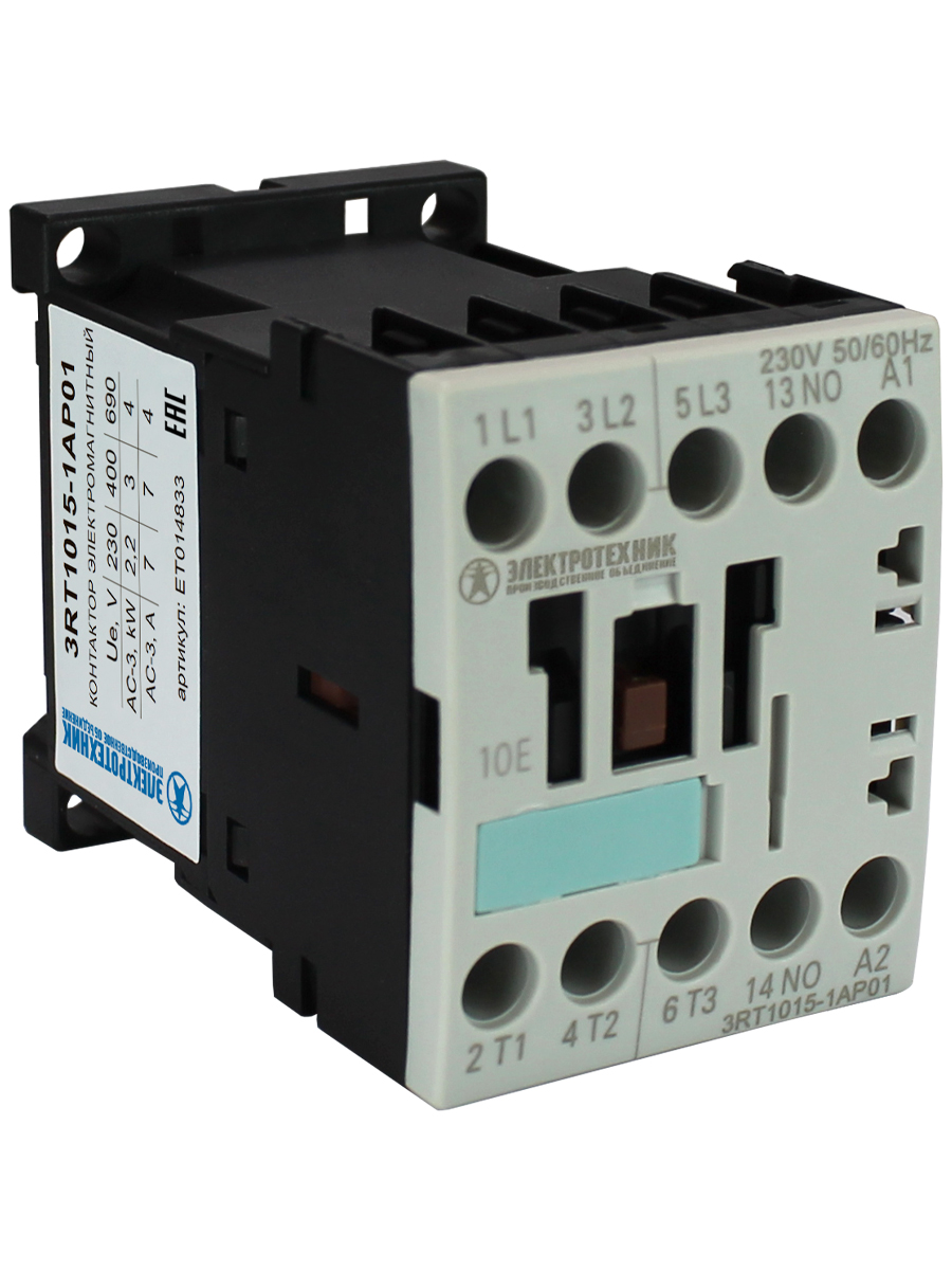 3RT1015-1AP01, 3-пол., 7А, AC-3, 3кВт/400V, 1НО, 230V АС, 50/60Гц, типоразмер S00, винтовые клеммы, IP20, контактор электромагнитный  (ЭТ)